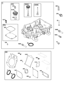 Crankcase Cover/Sump Group Diagram and Parts List for 54E677-0004-J1 400000 - 699999 Briggs and Stratton Engine